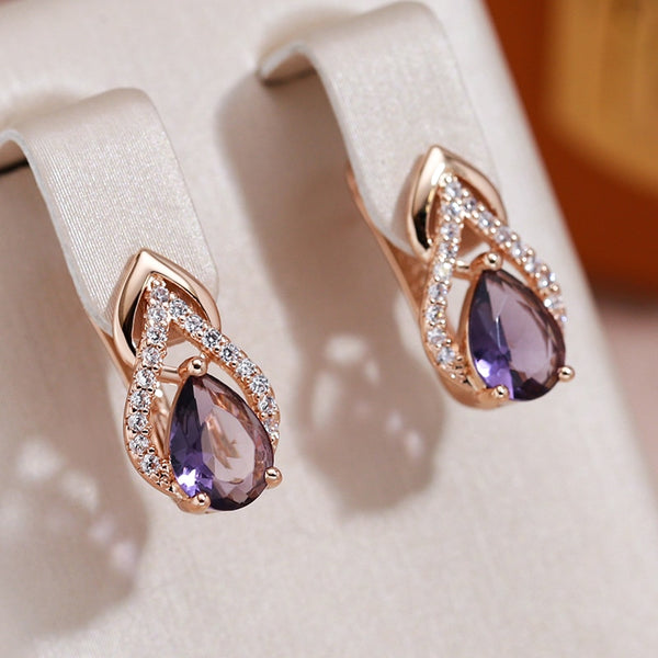 Double Hollow Drop Shape Purple Zircon Earrings