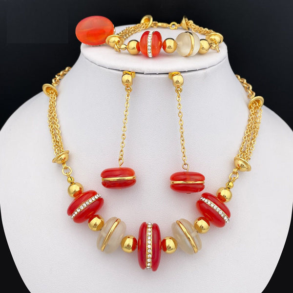 Italian Gold Color Jewelry Set Necklace Earrings Charm Bracelet