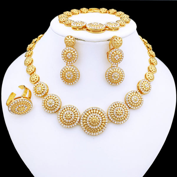 Dubai Gold Color Jewelry Sets For Women Fashion Jewelry Necklace And Earrings Set