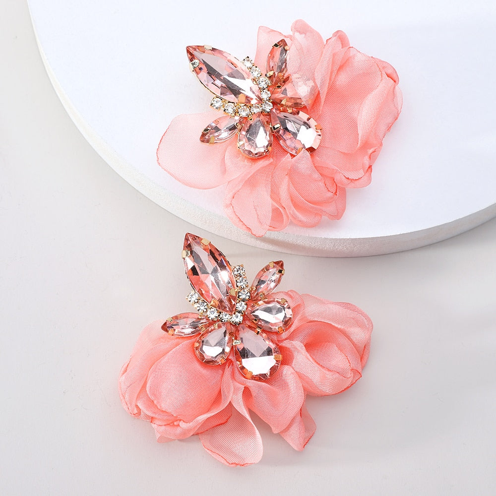 Romantic Sweet Summer Cotton Lace Flower Big Stud Earrings For Women