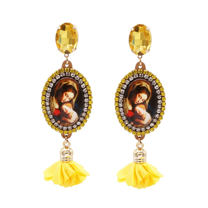 New Design Rhinestone Women Religious Earrings Angel Drop Earrings Flower Earrings