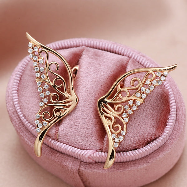 Luxury Hollow Texture Butterfly 585 Gold Women's Earrings