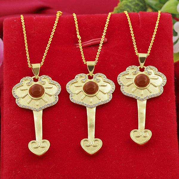 Ancient Gold Craft Luxury ethnic style Ruyi Lock Necklace