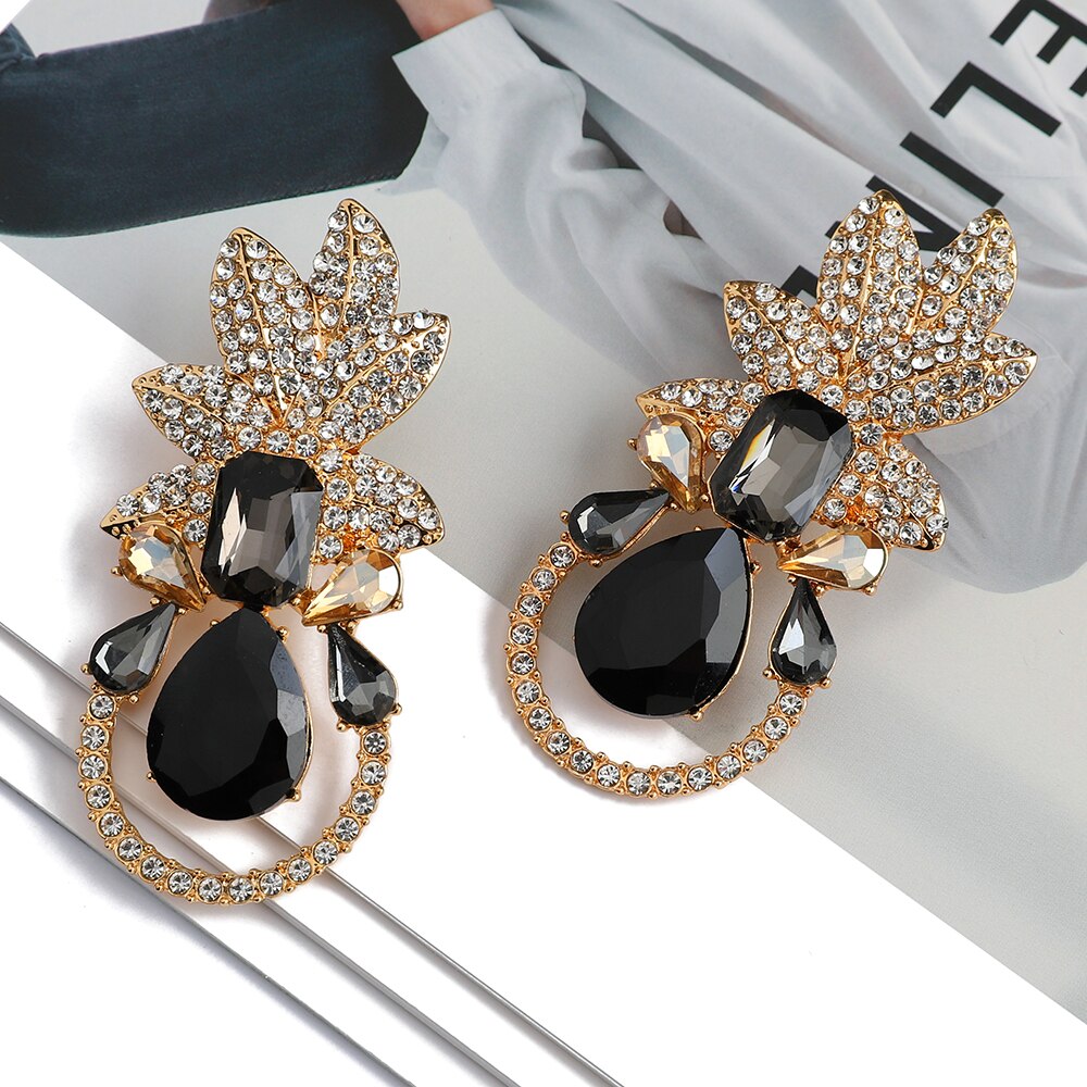 Fashion Metal Leaves Drop Earring For Women Crystal Dangle Earrings For Women