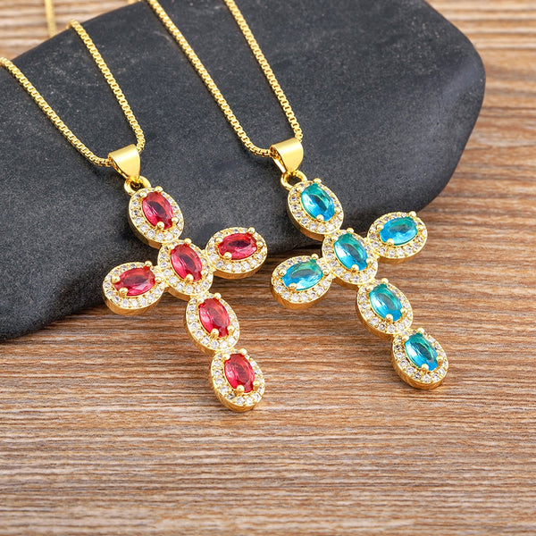 New Arrival 5 Colors Cross Pendant Necklace Women Men Link Chain