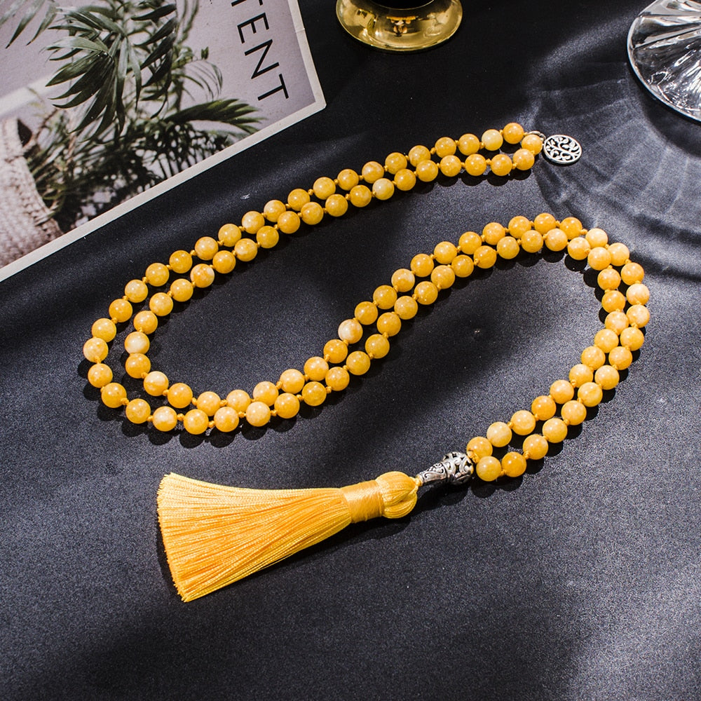 8mm Beeswax Knotted 108 Mala Beaded Necklace Meditation Yoga Prayer Japamala Jewelry