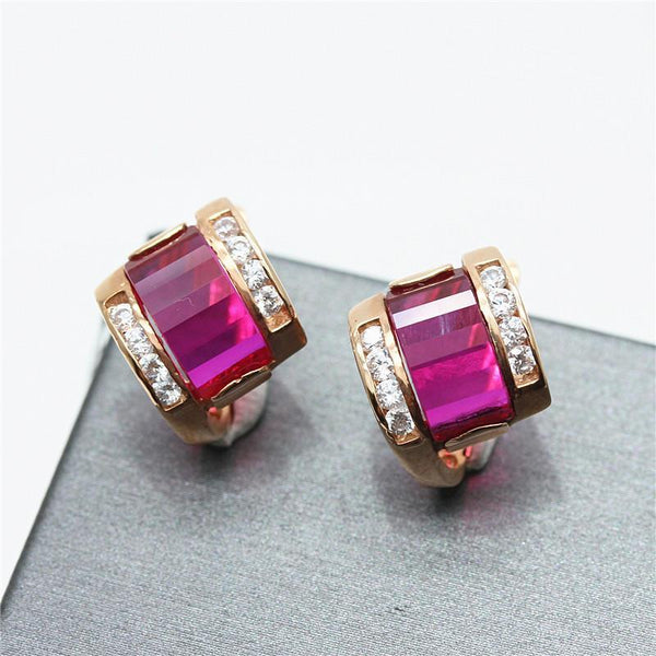 585 rose gold inlaid geometric ruby crystal fashion earrings for women