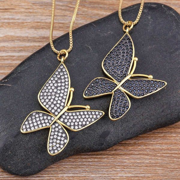 Exquisite Zircon Lucky Butterfly Inlaid Shiny Crystal Pendant Necklace Women