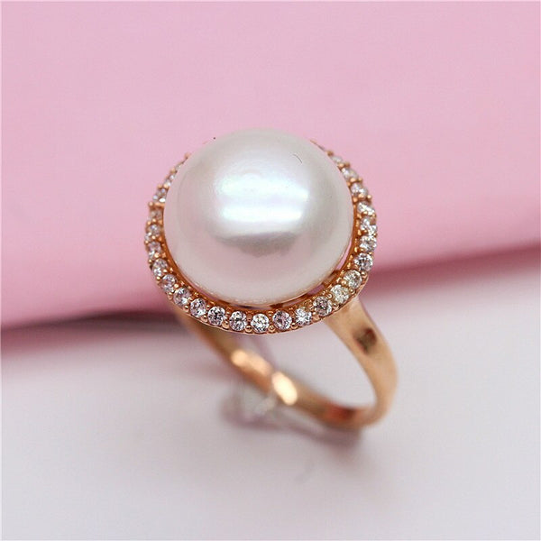 585 purple gold pearl jewelry14K rose gold inlaid crystal light luxury rings for women