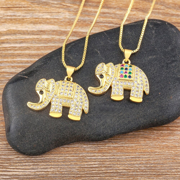 Nidin New Cute Women's Luxury Cubic Zirconia Elephant Pendant Necklace