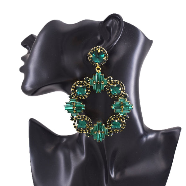 9.5cm Elegant Emerald Gemstone Women Earrings