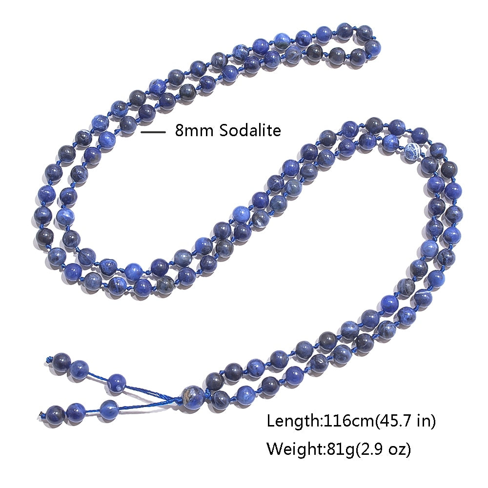 8mm Sodalite Beaded Knot 108 Mala Prayer Bead Necklace