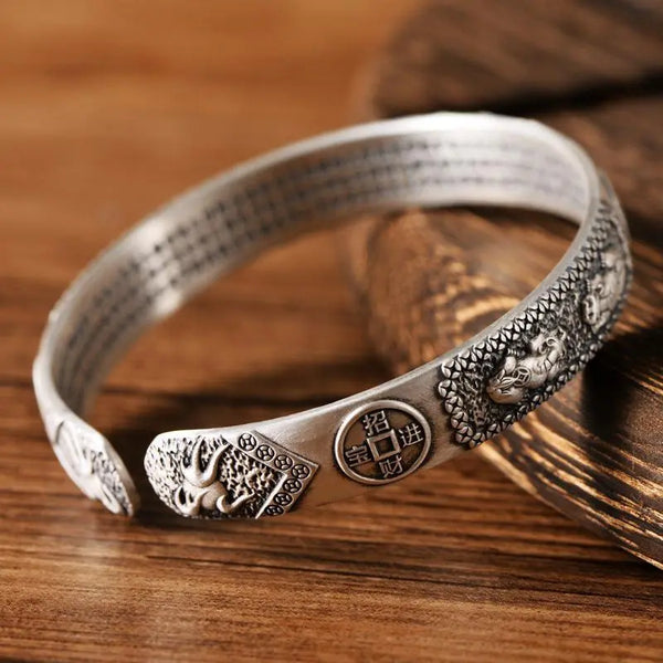 Personality Trendy Silver Color Vintage Elephant Stamp Bangle & Bracelets For Women