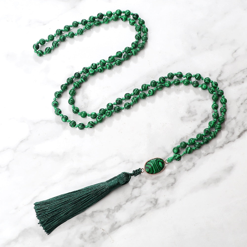 6mm Natural Stone Beads Green Malachite Charm 108 Mala Prayer Necklaces