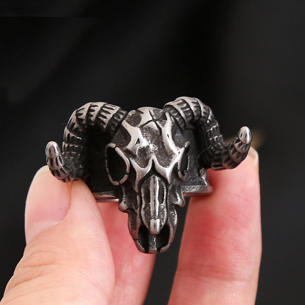 Vintage Stainless Steel Goat Head Skull Ring For Men