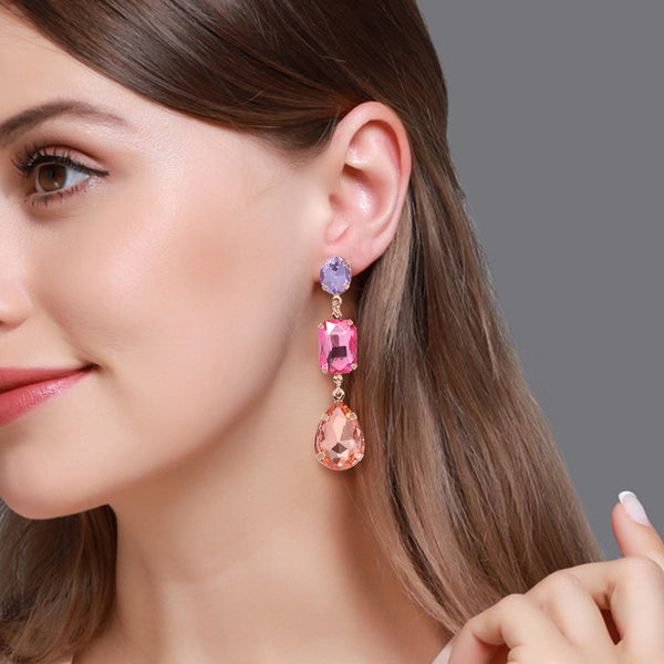 Fashion Pink Crystal Drop Dangle Earrings Wedding Jewelry For Women Gift