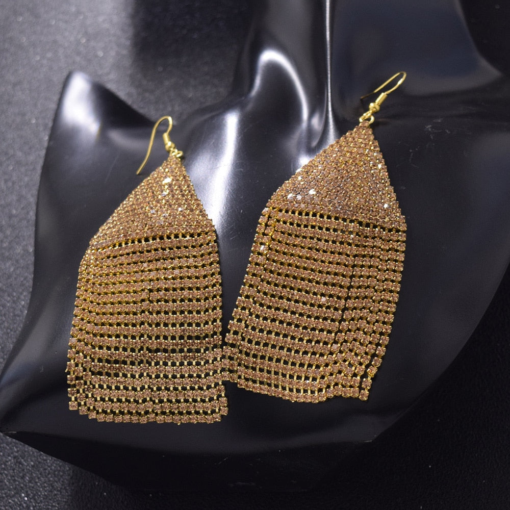 10.8cm length rhinestone tassel drange women earrings