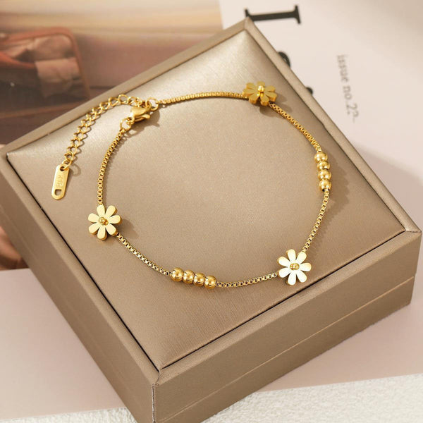 Fashion High-end Jewelry Non-sliding Beading Elegant Daisy Ankle Ornaments Charm Chain Anklet For Women