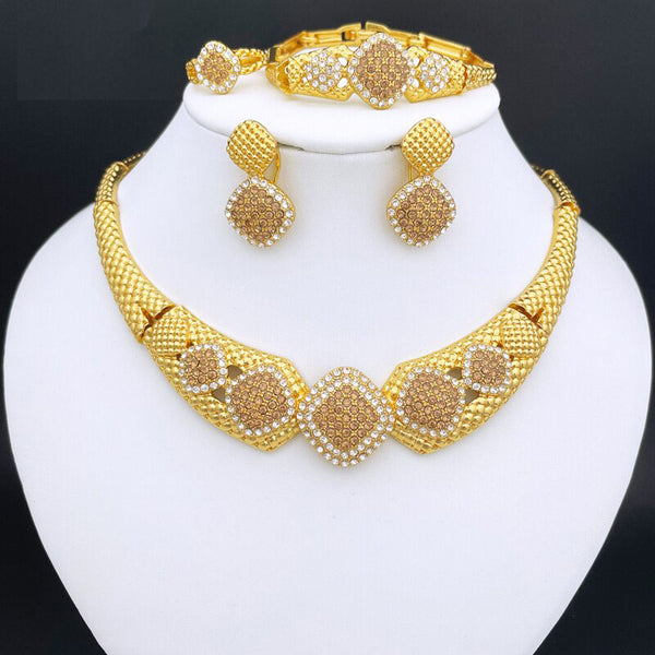 Ladies Jewelry Set Women Necklace Square Earrings Large Bracelet Wedding Party Gift