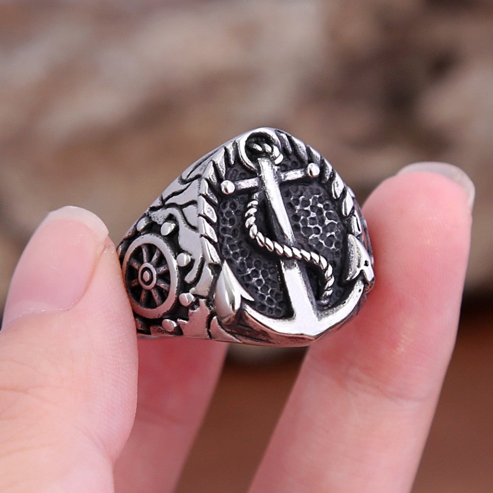 Vintage Stainless Steel Viking Anchor Ring For Men Women