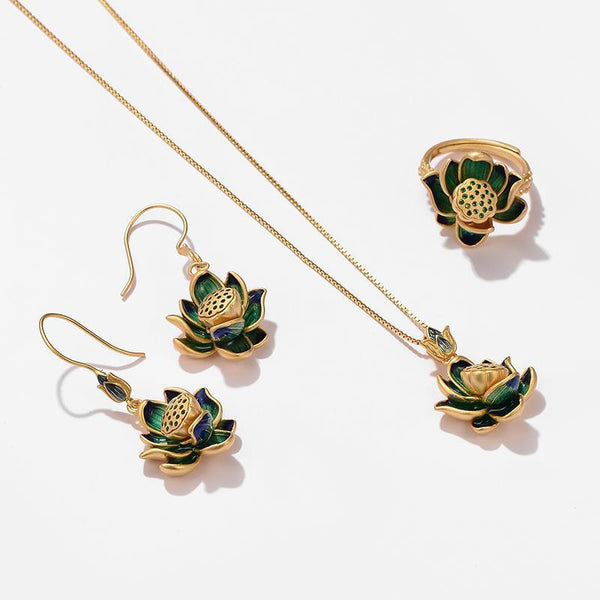 Classic Ancient gold craft Enamel Lotus Jewelry sets