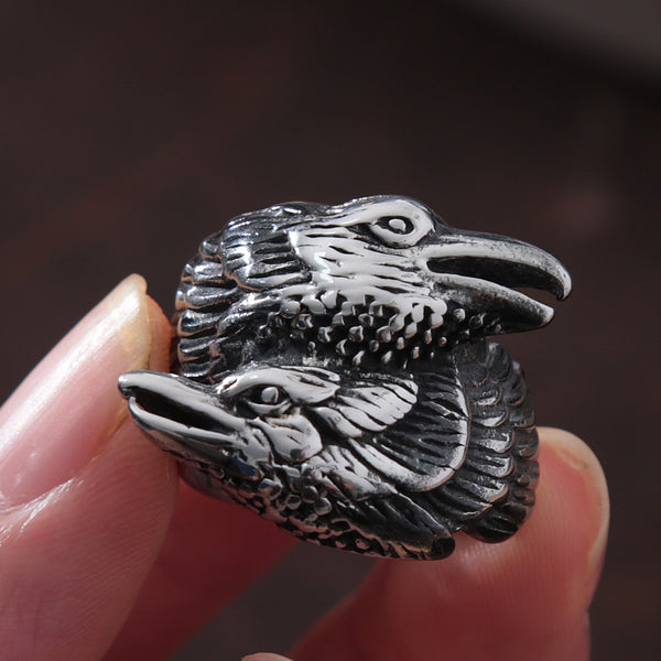 Vintage Viking Odin Crow Ring Men