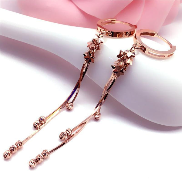 Rose Gold Soft Chain Round Bead Drop Earrings for Women