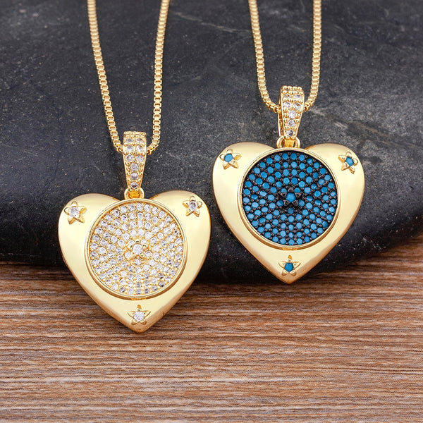 Light Luxury Enamel Heart Shape Inlaid Lucky Rhinestone Pendant Gold Necklace Women