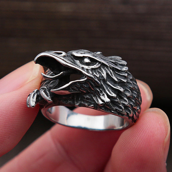 Vintage Viking Odin Crow Ring Men Nordic Mythology Viking Ring