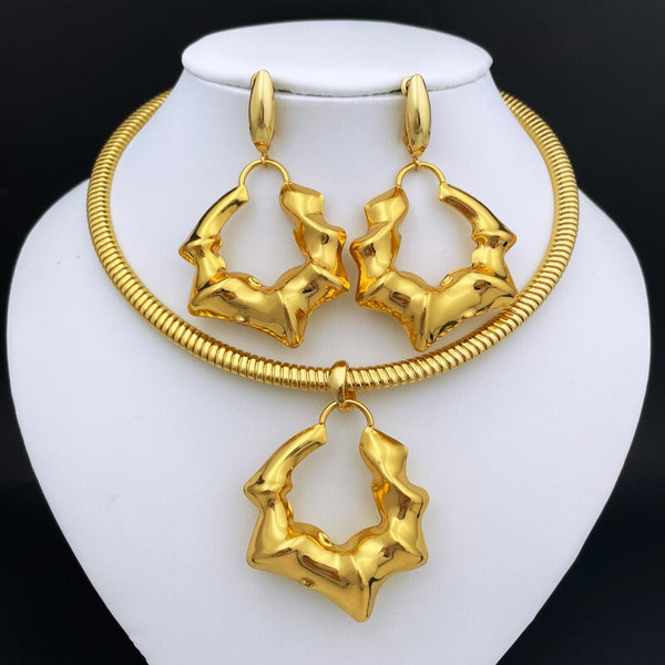 Gold Color Fashion Jewelry Necklace Earring sets For Women Jewelry