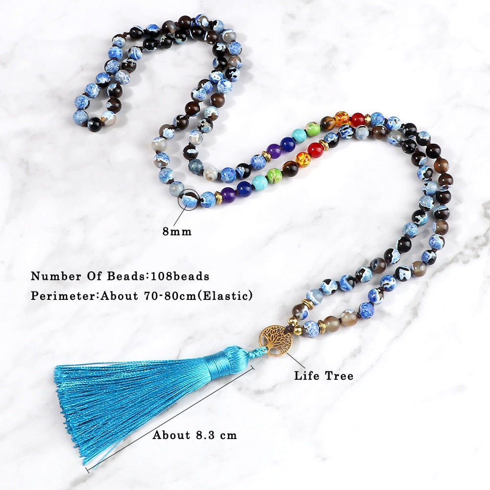 Hot Life Tree Pendant Necklaces For Women 108 Japamala 7 Chakra Natural Onyx Beads Necklace