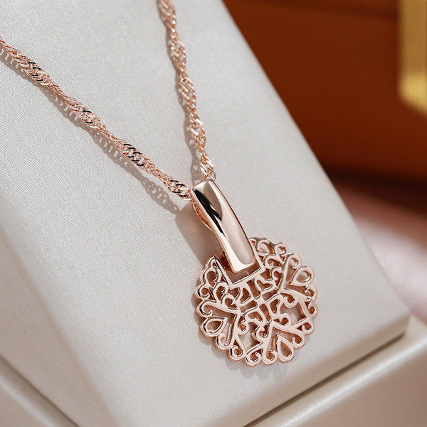 Vintage Texture 585 Rose Gold Color Geometric Pendant Necklaces Women