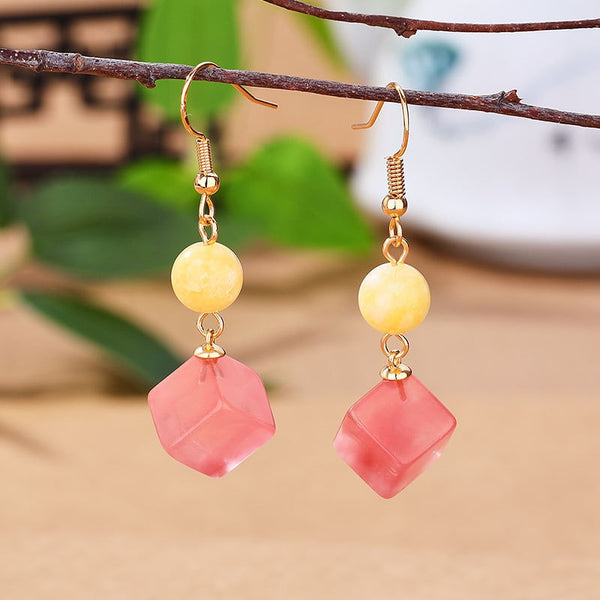 Natural Pink Chalcedony Earrings for Women