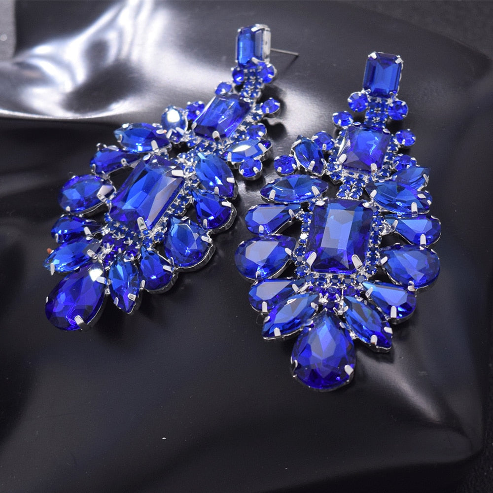 luxury All glass rhinestones big drop earring for wedding jewelry