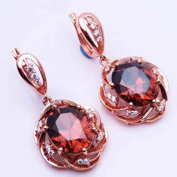 585 purple gold plated 14K rose gold inlaid ruby earrings for women