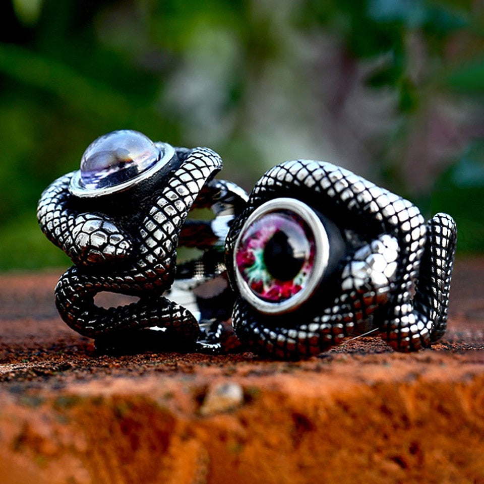 Vintage Creative Double Snake Head Stone Ring Punk Men Woman