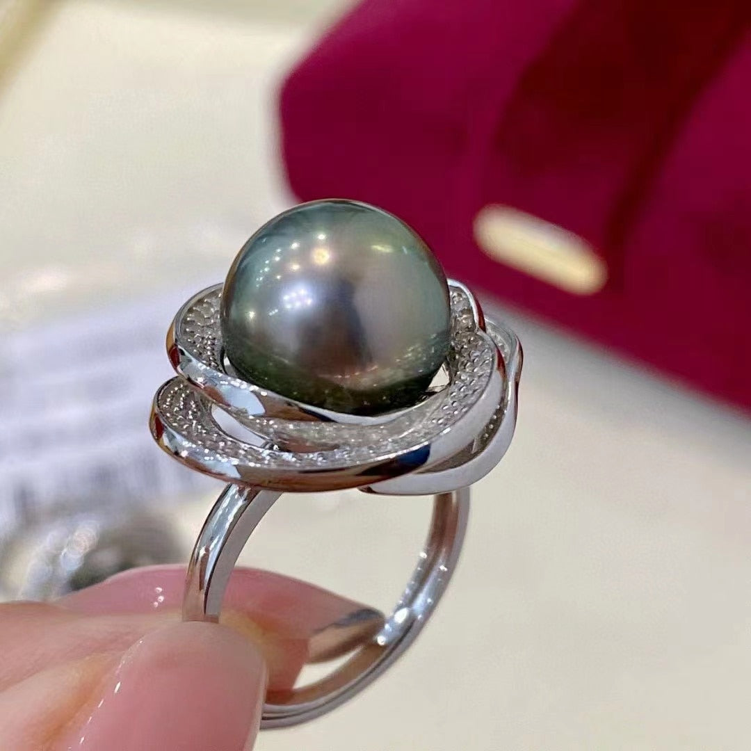 New 925 Sterling Silver 11-12mm Seawater Pearl Ring