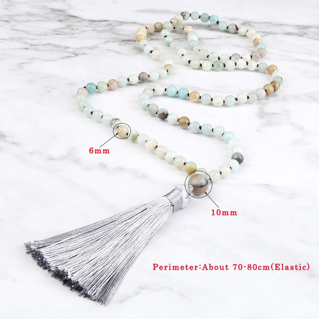 108 Mala Natural Stone Matte Amazonite Round Beads Necklaces Women