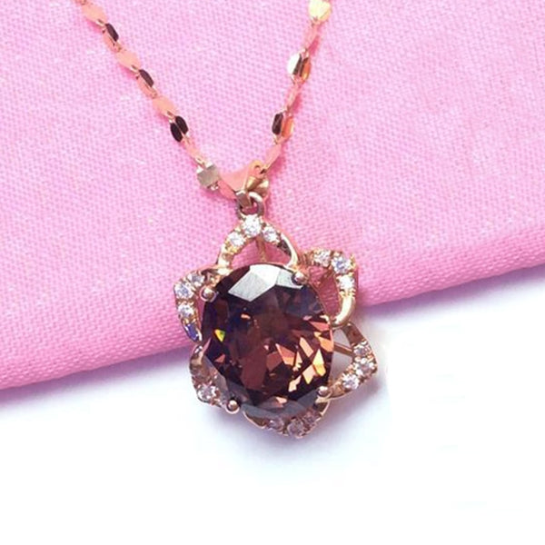 585 purple gold exquisite ruby crystal flower pendant neckalce for woman