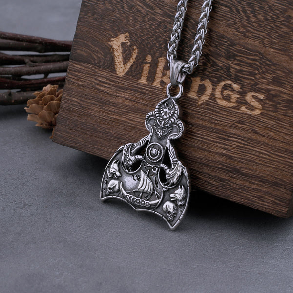 Vintage Viking Wolf and Eagle Viking God Necklace Men's Anchor Style Hip Hop Pendant