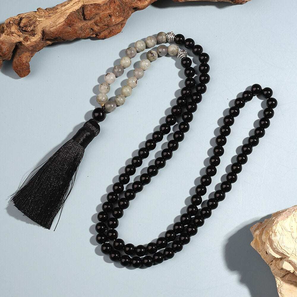 8mm Black Onyx Labradorite Beaded Necklace