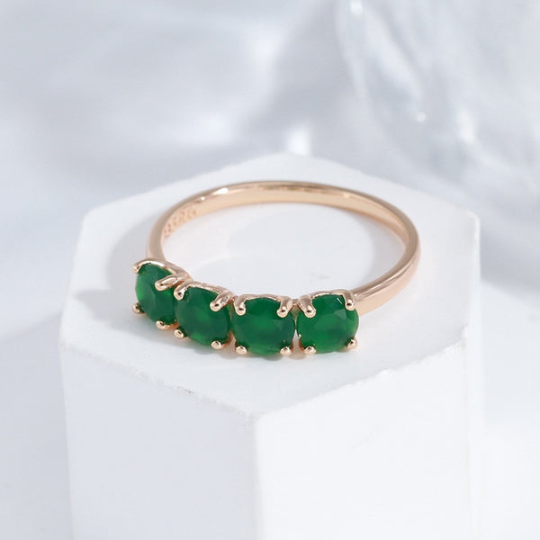 Minimalist Four Prong Round Green Zircon Ring For Women