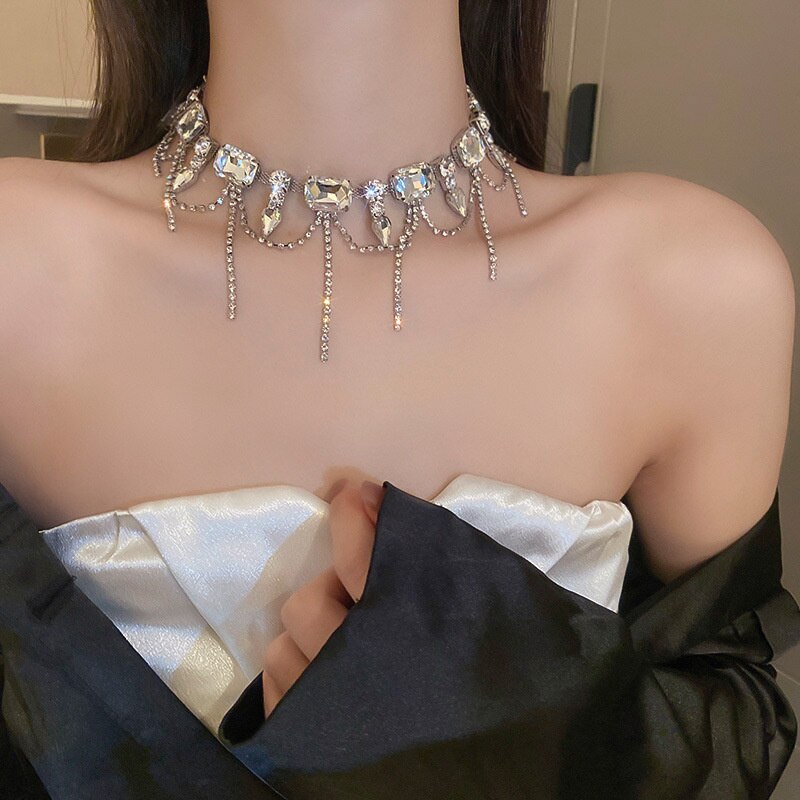 Geometric Square Crystal Choker Necklaces for Women