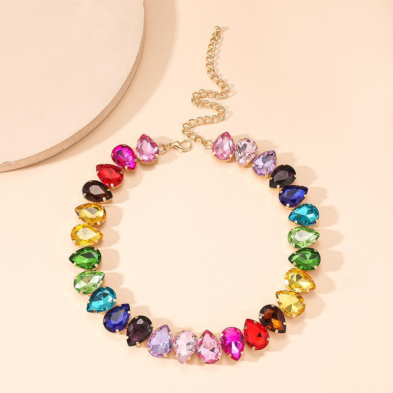 Water Drop Colorful Crystal Choker Necklaces for Women