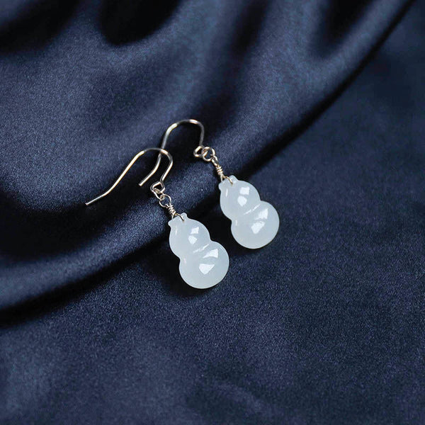 Silver inlaid natural Hetian white jade  Earrings