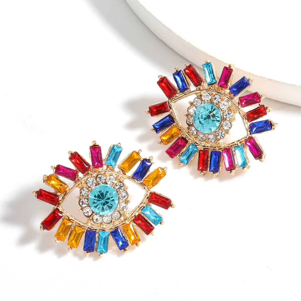 Personality Multicolor Rhinestone Eyes Dangle Earrings Women