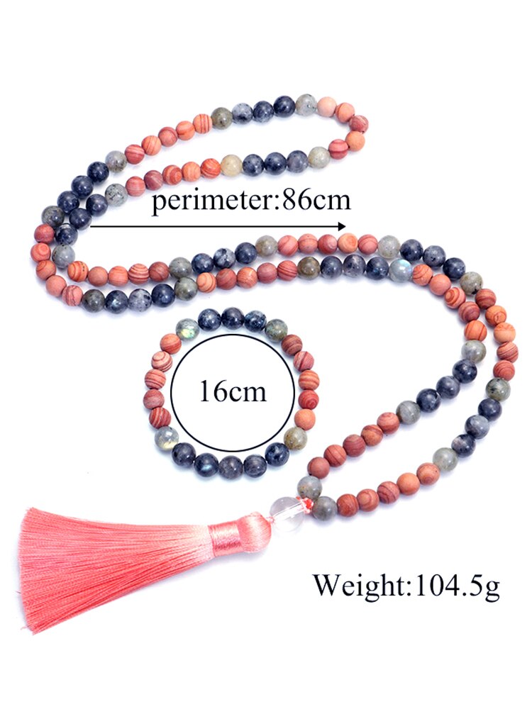 Women Necklace With tassels 8mm beads,necklace 108 suitcase