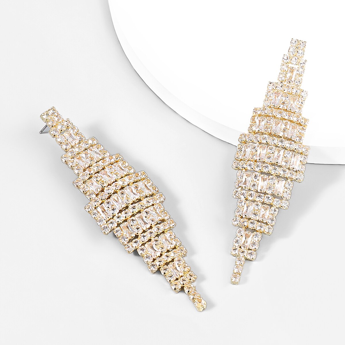 Fashion Metal Rhinestone Long Geometric Earrings Women