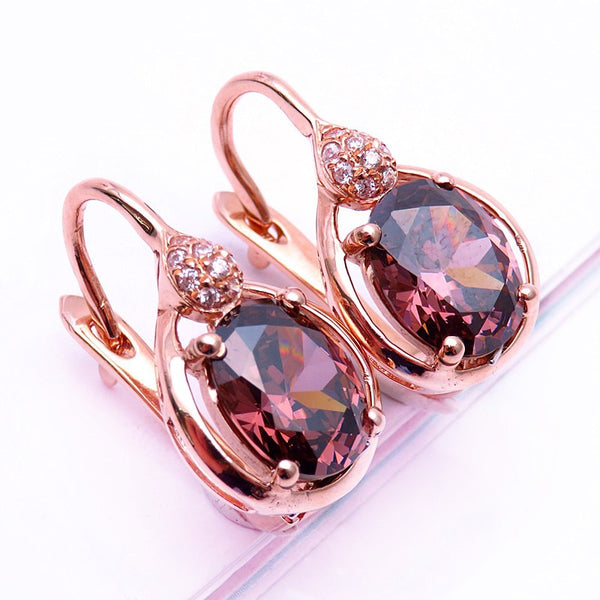 New 585 Purple Gold Plated 14K Rose Gold Inlaid Water Drops Ruby Earrings for Women