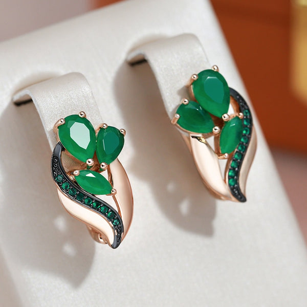 585 Rose Gold Color Black Plating Green Zircon Drop Earrings for Women